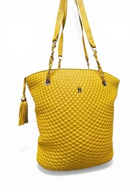 Vintage Bally Quilted Lambskin Yellow Bucket Tote 80s - 90s